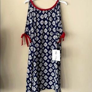 Maggie Breen Too size girls 10 Aztec print navy and red cold shoulder dress NEW